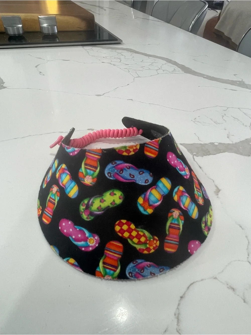 Flip-Flop Print Sun Visor - Black with Pink Trim